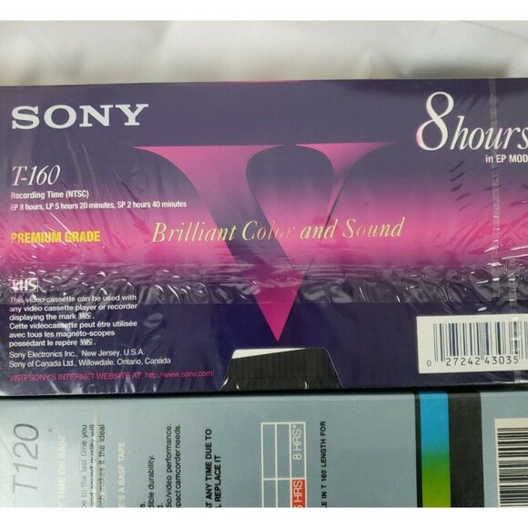 VHS Blank Tape Lot 5 Sony T160 8hr Fuji TDK BASF 6hr T120 Maxell Silver Sealed - Picture 7 of 11